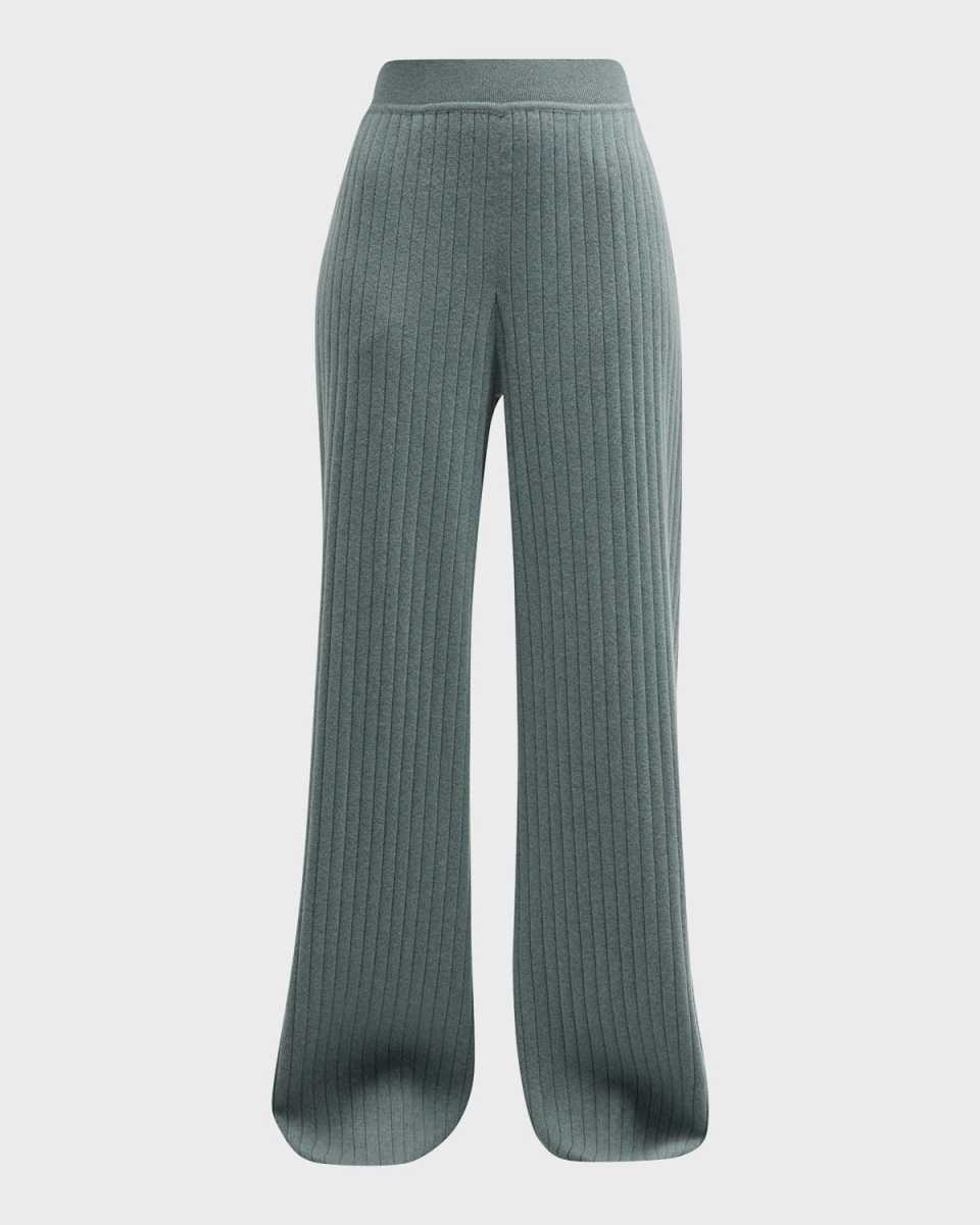 Syrian Lake Wide-Leg Split-Hem Cashmere Rib Pants